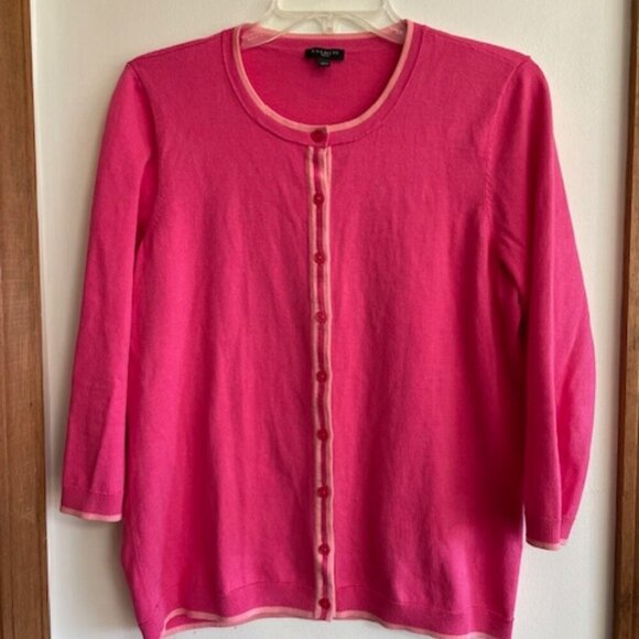 TALBOTS Charming Cardigan Bi Color Pink 3/4 Sleeve Sweater - Picture 4 of 16